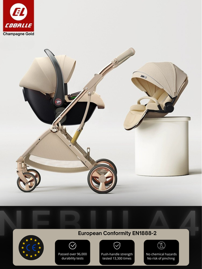 Baby stroller  'NEBULA 4'  and car seat set with COBALLE brand logo on a white background