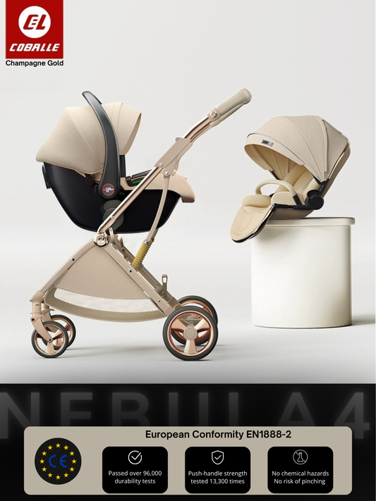 Baby stroller  'NEBULA 4'  and car seat set with COBALLE brand logo on a white background